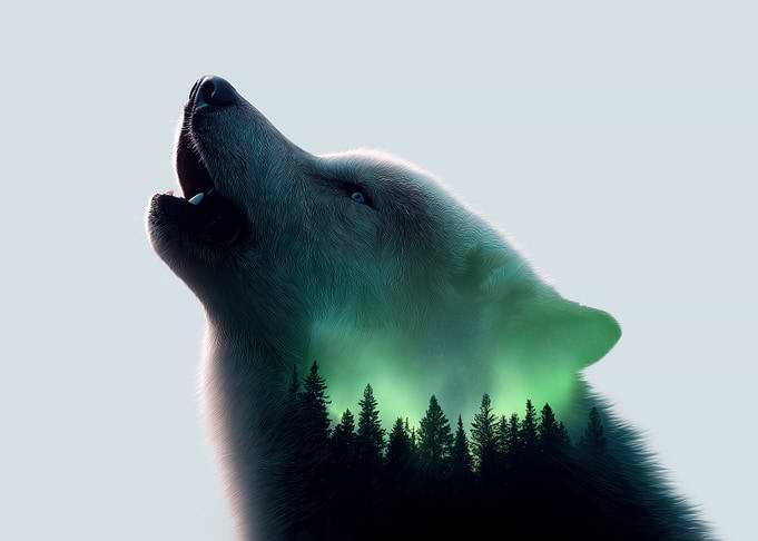 Howling Wolf Double Exposure