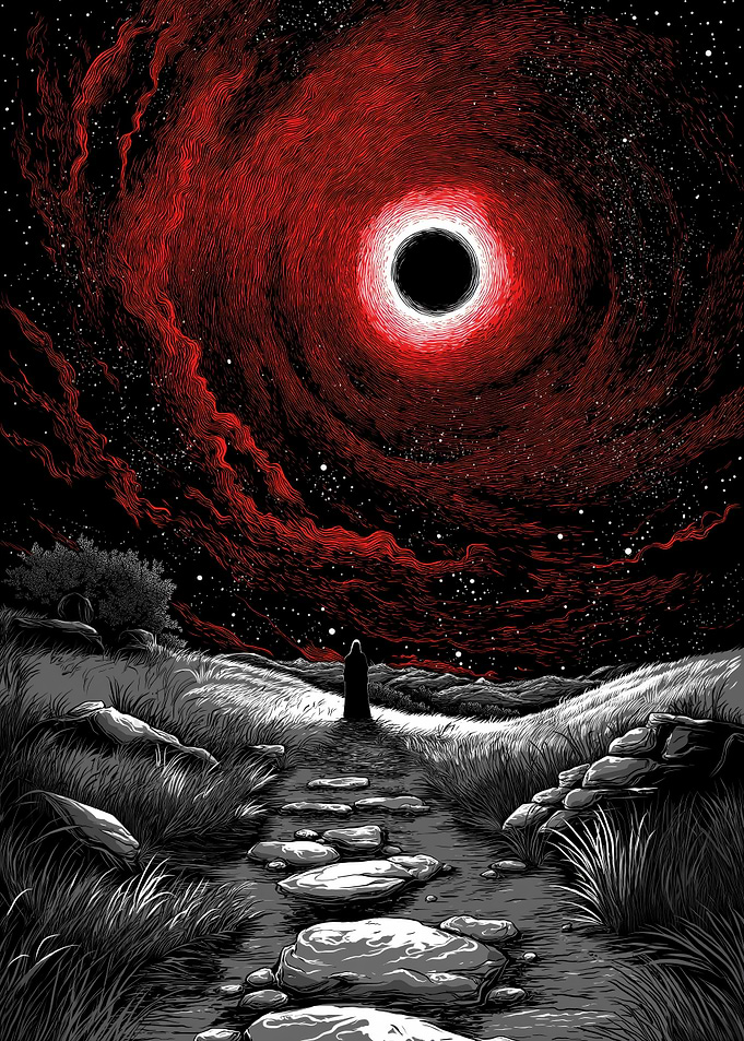 Red Nebula and Lonely Figure