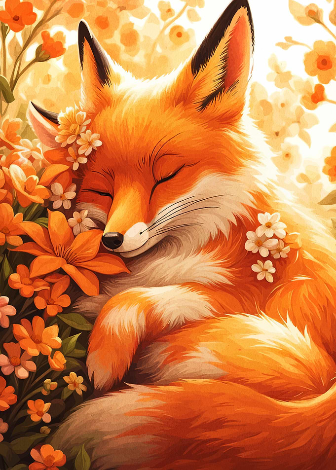 Sleeping Fox with Flowers