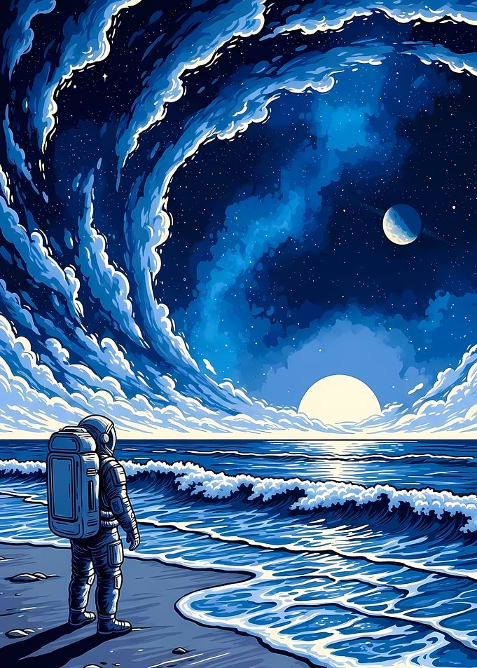 Astronaut on Beach, Cosmic Sky