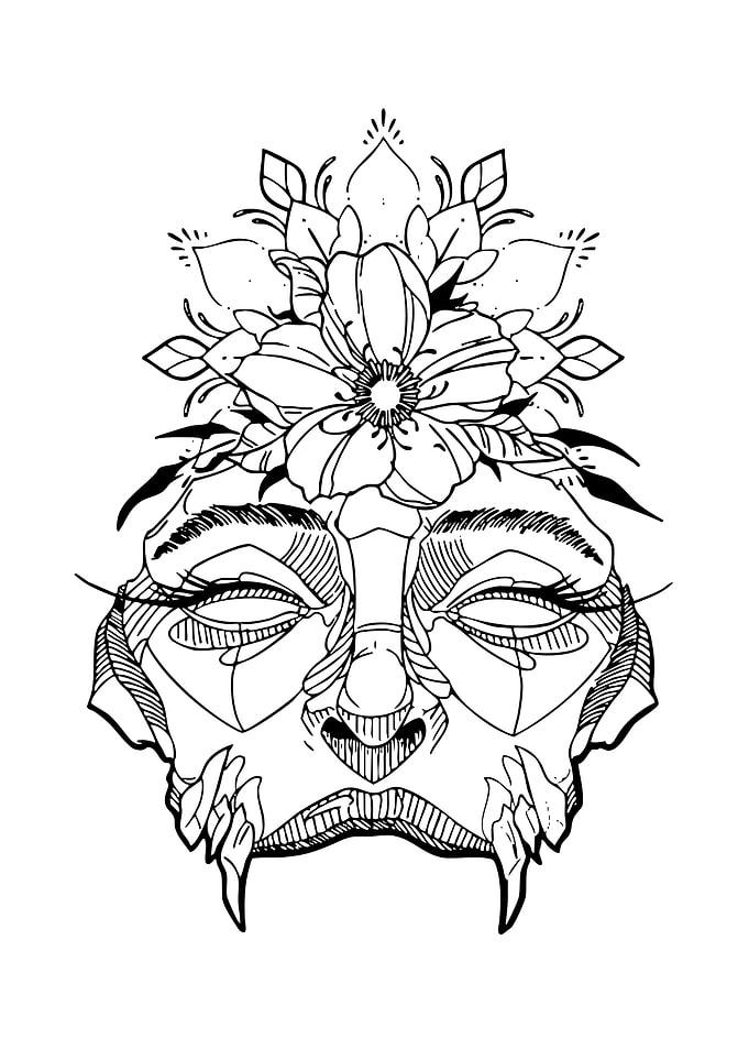 Floral Face Line Art