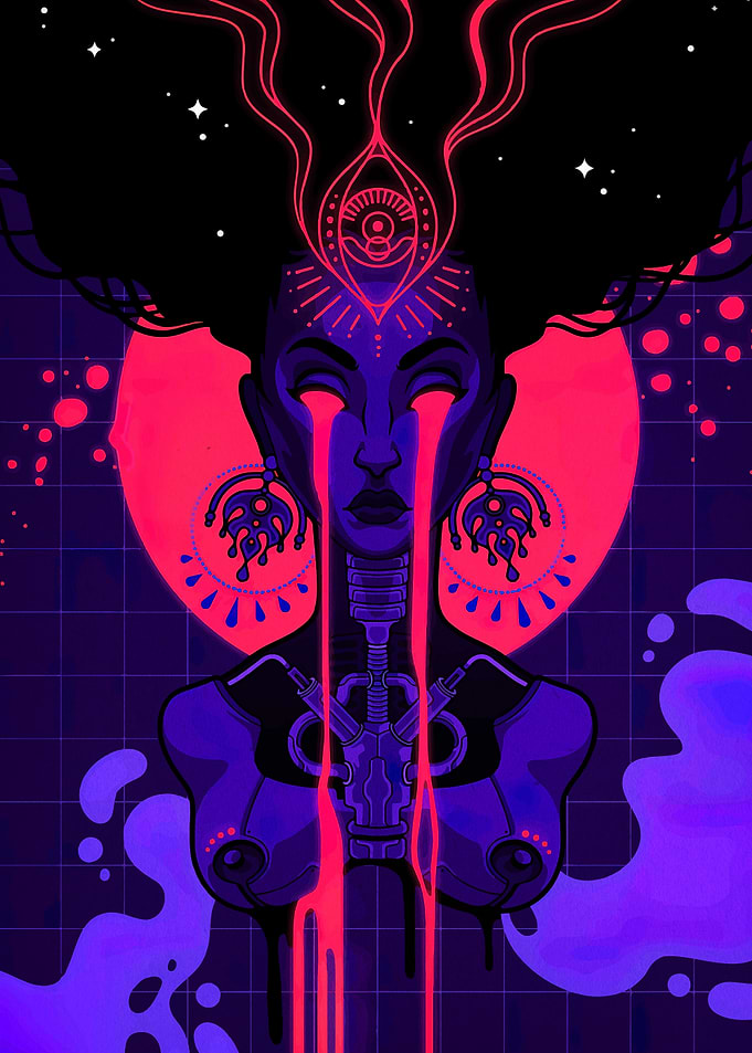 Neon Cyberpunk Woman with Tears