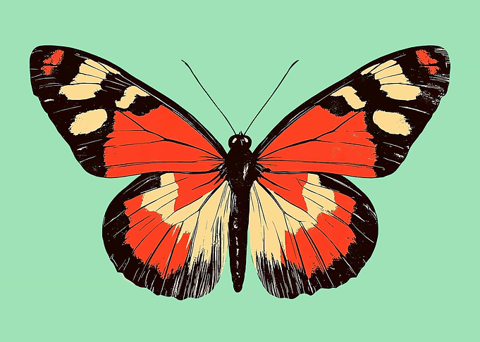 Vibrant Butterfly Illustration on Teal Background