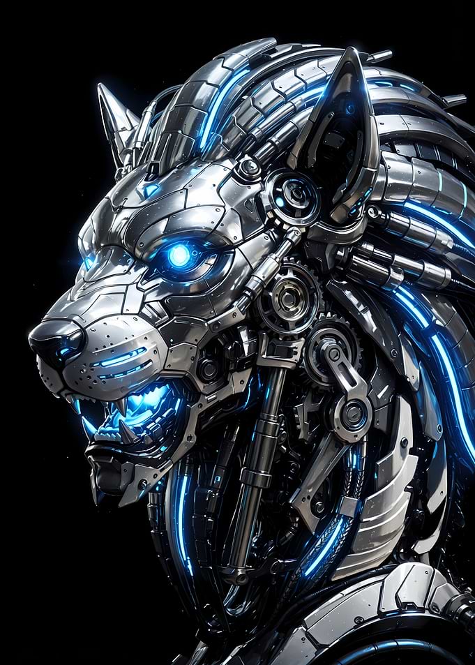 Cybernetic Lion Wolf Head