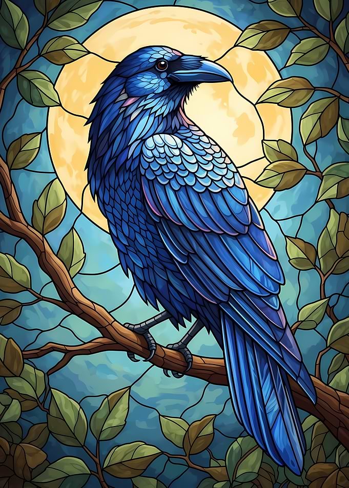 Blue Raven Stained Glass