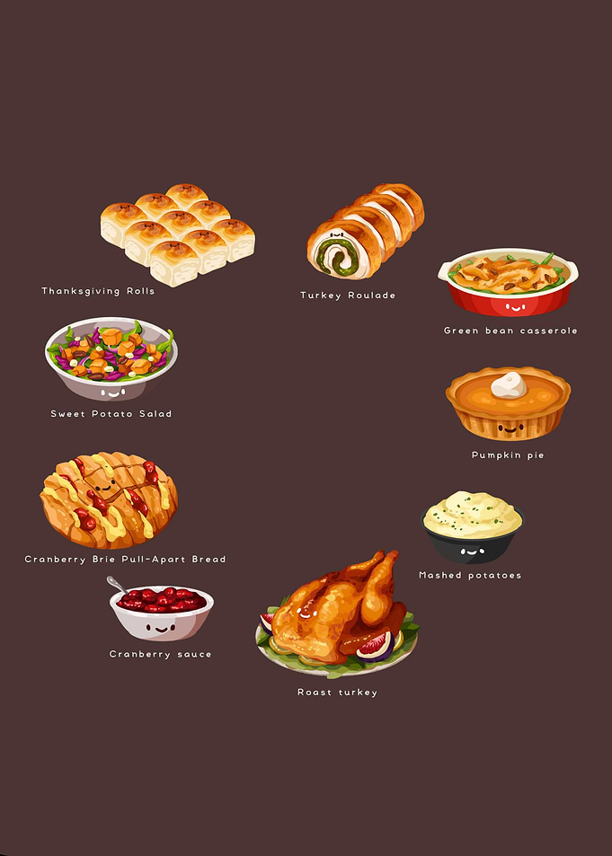 Thanksgiving Feast Cartoon Illustration