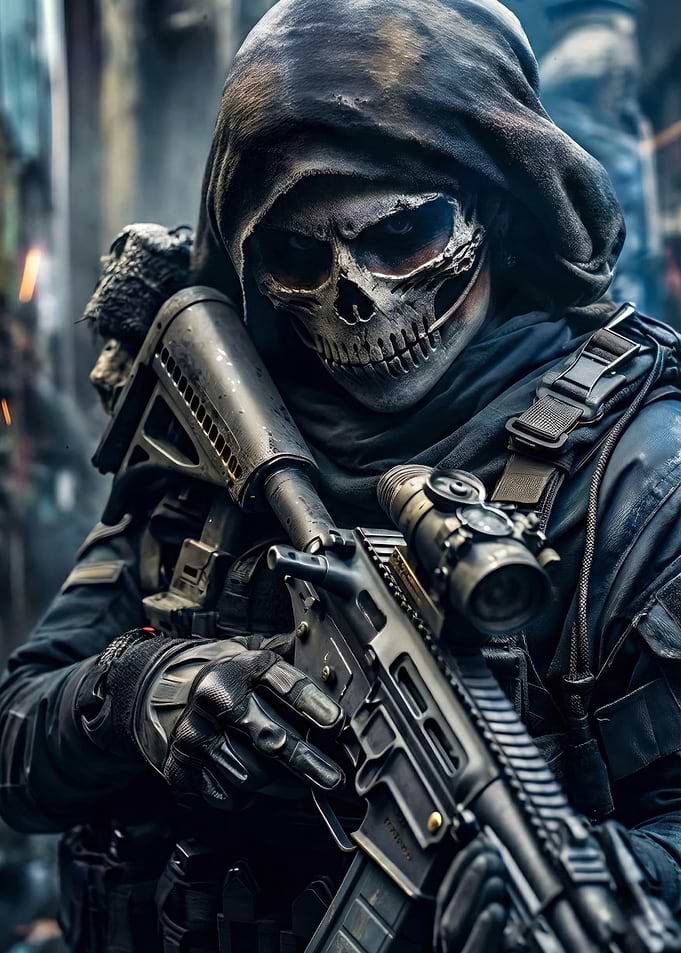 Skull Masked Soldier with Assault Rifle