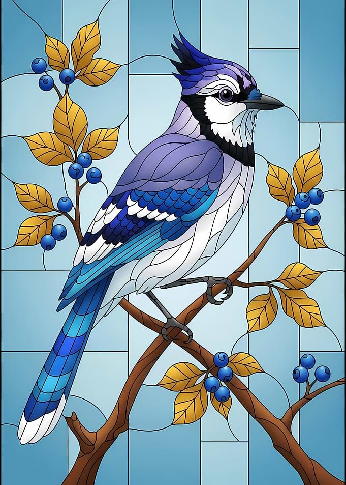 Stained Glass Blue Jay