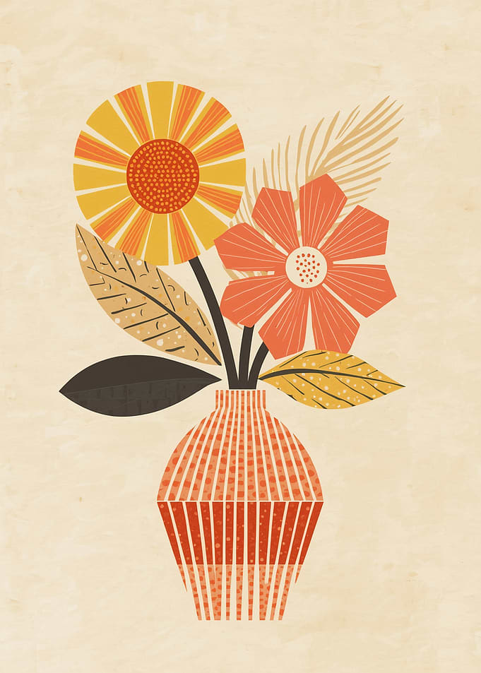 Stylized Floral Arrangement in Vase