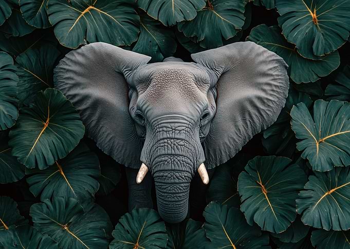 Elephant Surrounded by Lush Greenery