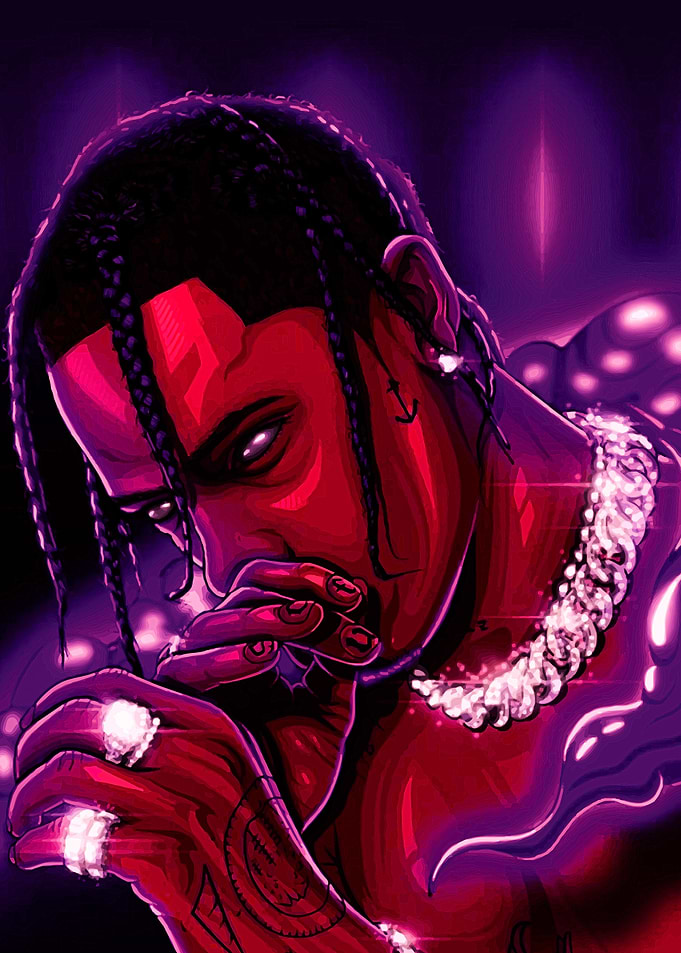 Travis Scott Portrait in Purple and Red