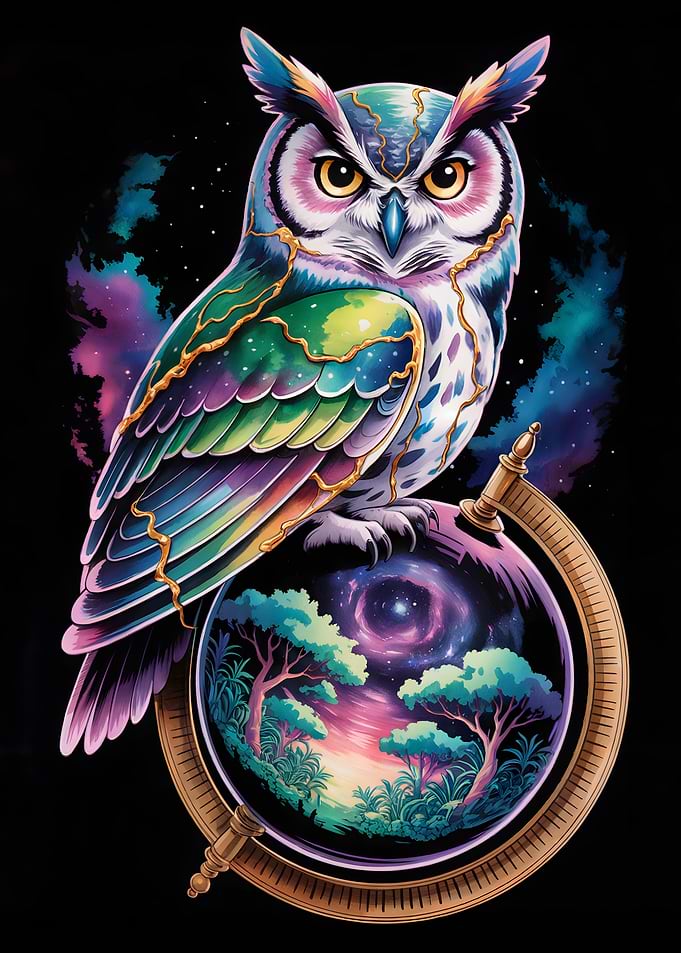 Colorful Owl on Globe