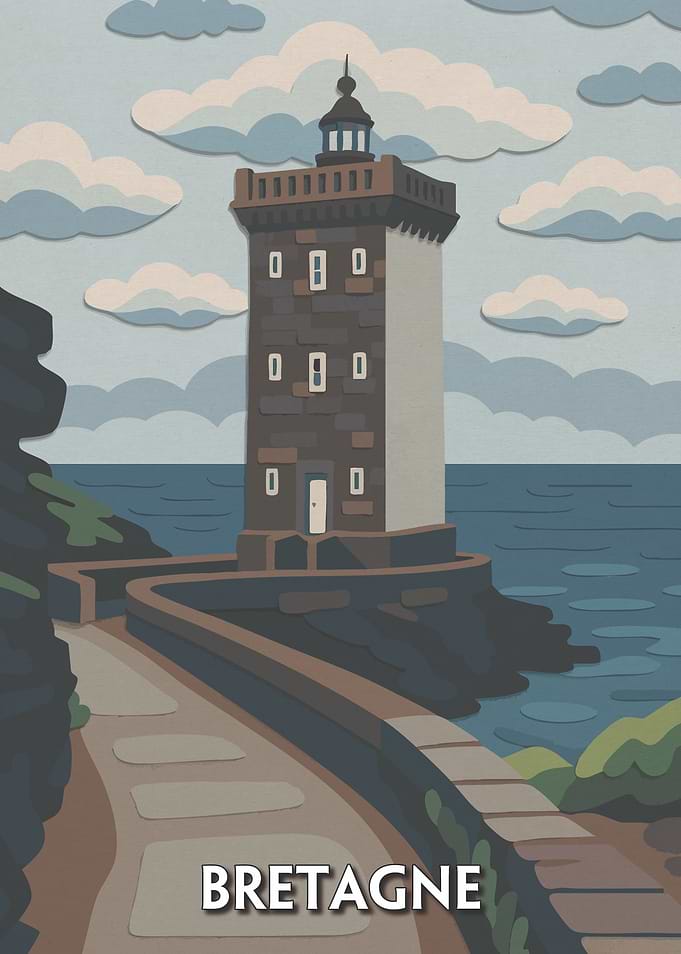 Bretagne Lighthouse Paper Cutout Illustration