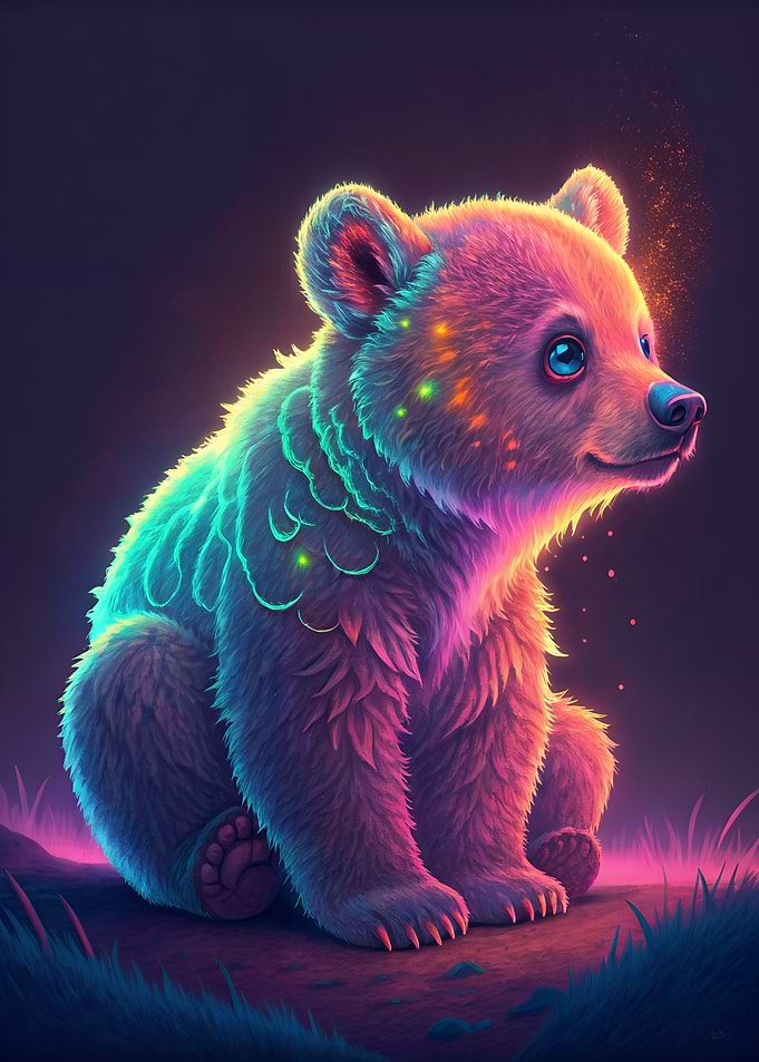 Neon Bear Cub Portrait