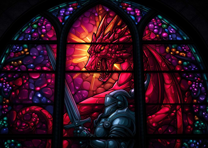 Stained Glass Dragon and Knight