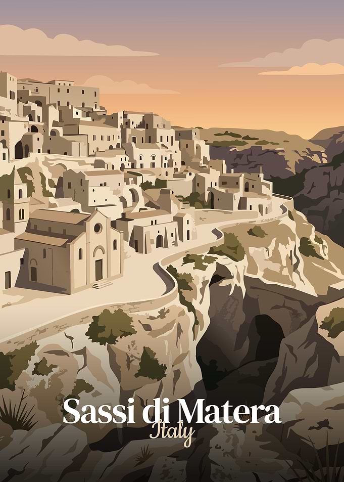 Sassi di Matera, Italy Travel Poster