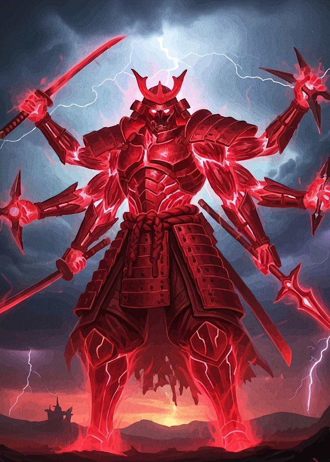 Red Samurai Warrior with Multiple Arms