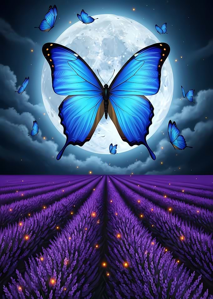 Blue Butterflies over Lavender Field