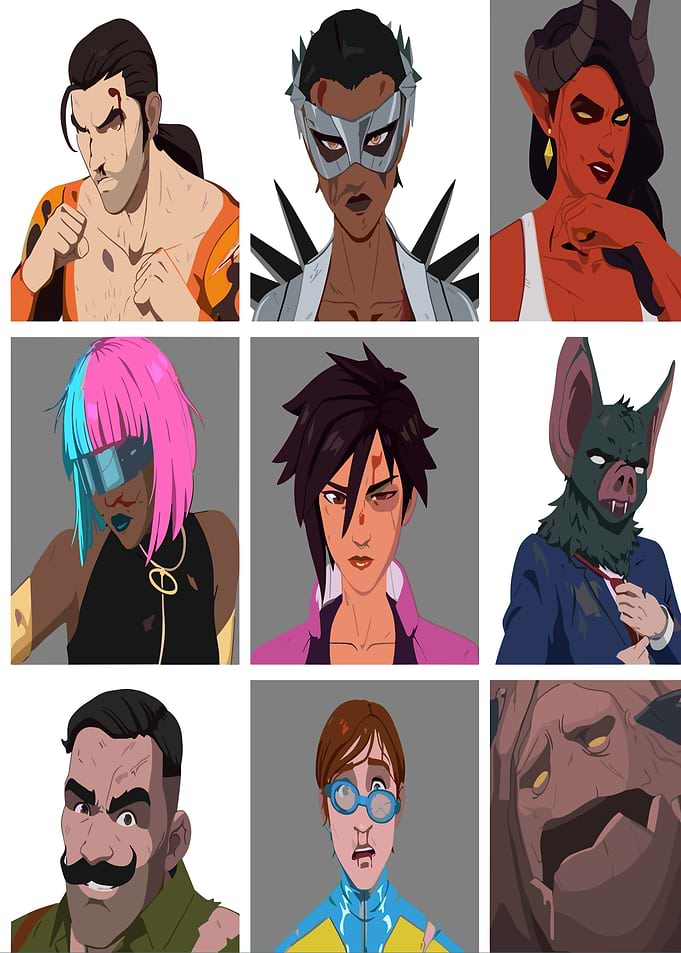 Nine Character Portraits Digital Art