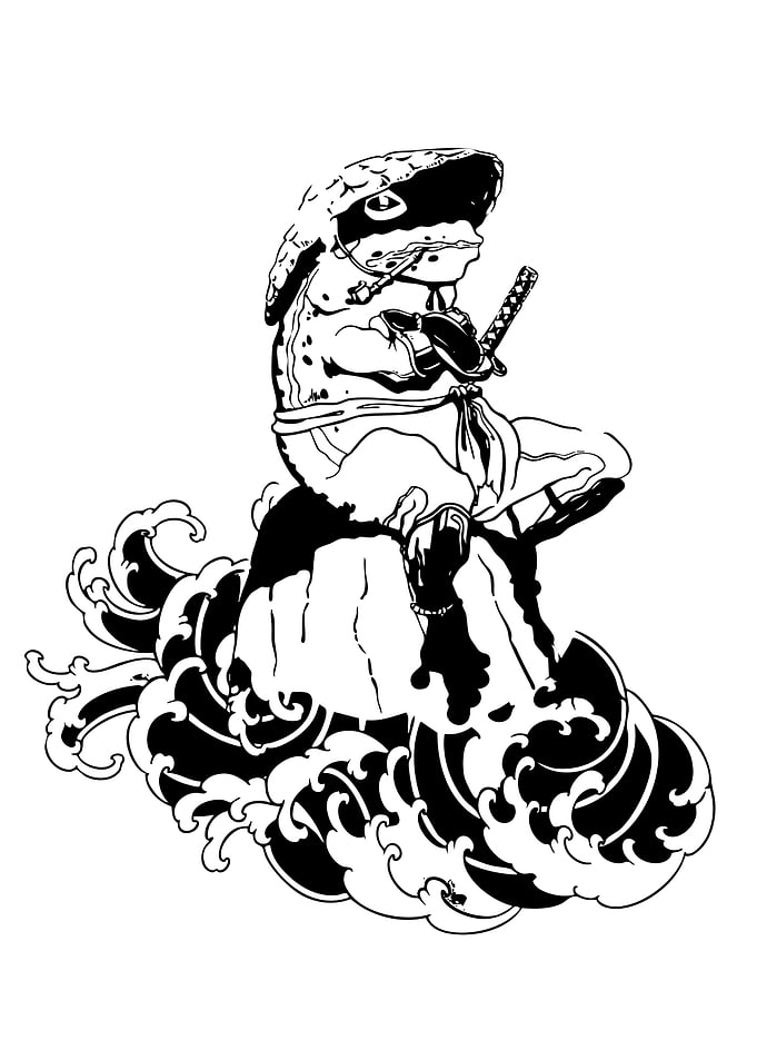 Frog Ninja on Waves Illustration