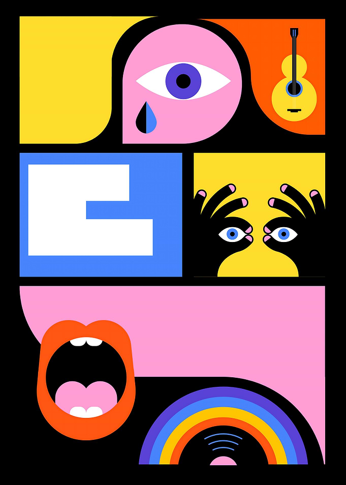 Abstract Geometric Shapes with Eye and Guitar