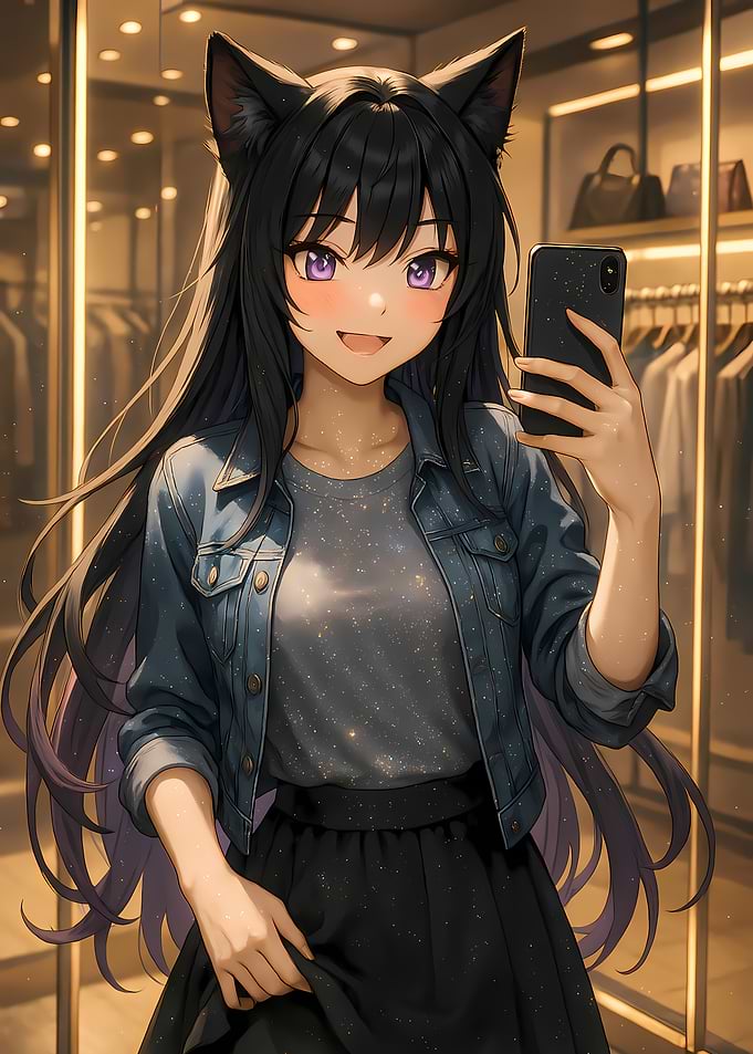Anime Girl with Cat Ears Selfie
