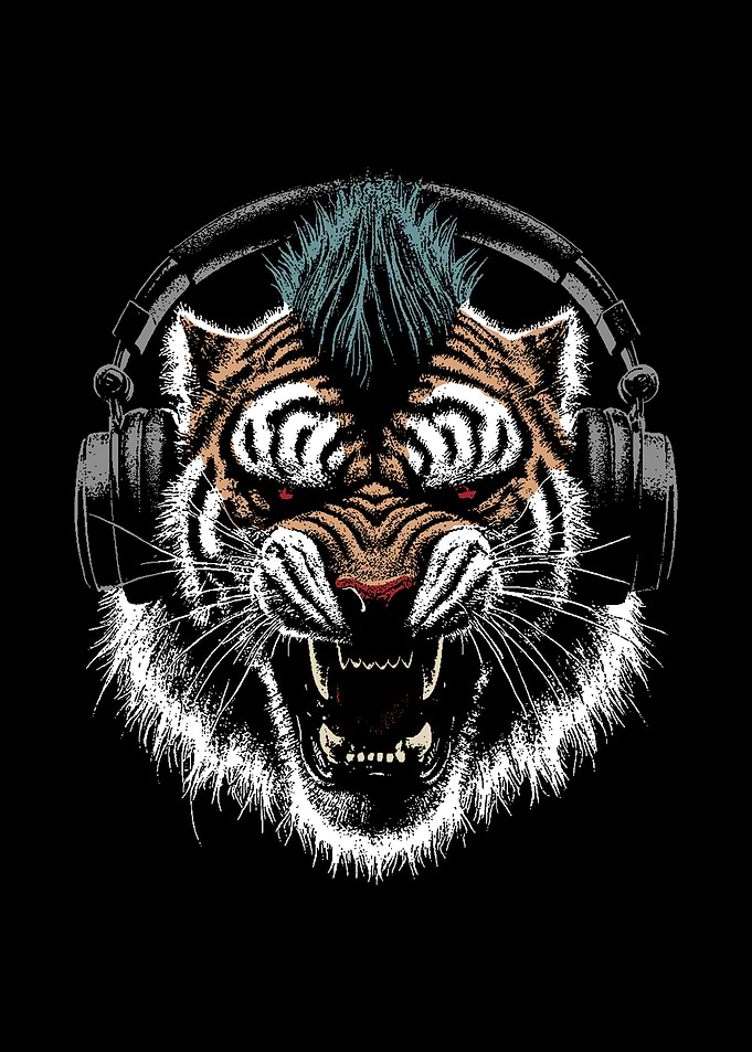 Tiger with Headphones and Mohawk