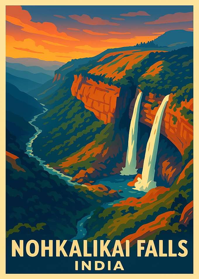 Nohkalikai Falls India Travel Poster