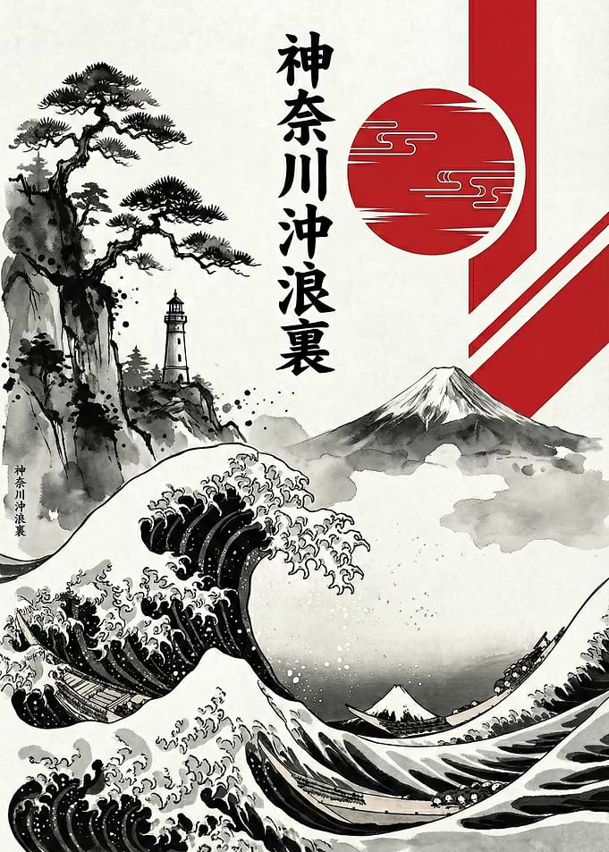 Japanese Wave Art with Mount Fuji