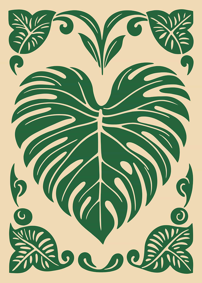 Monstera Leaf Green Beige Illustration