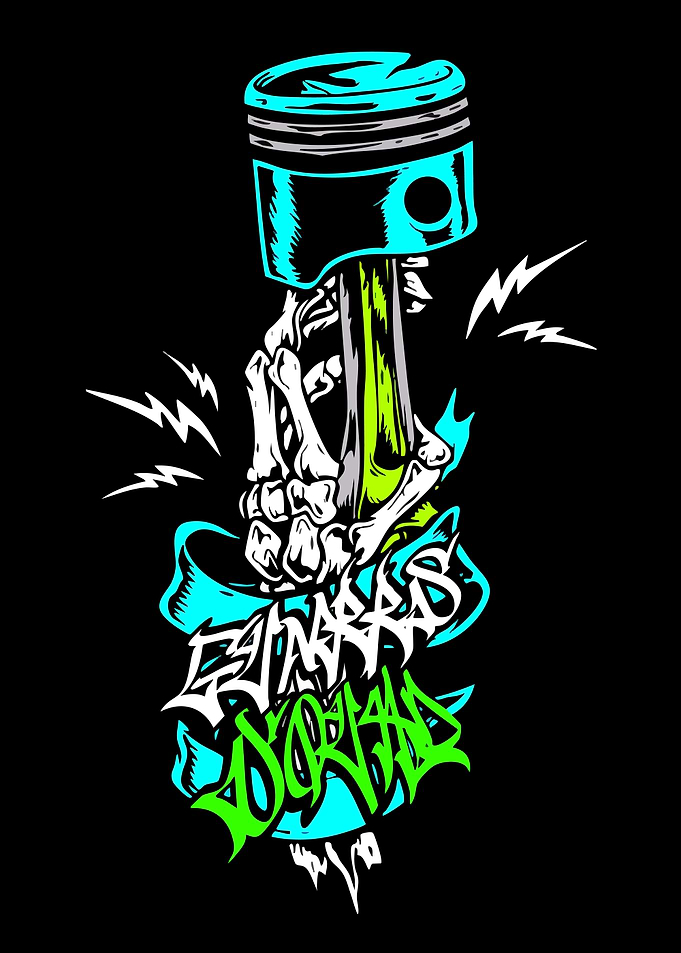 Piston and Skeleton Hand Graphic