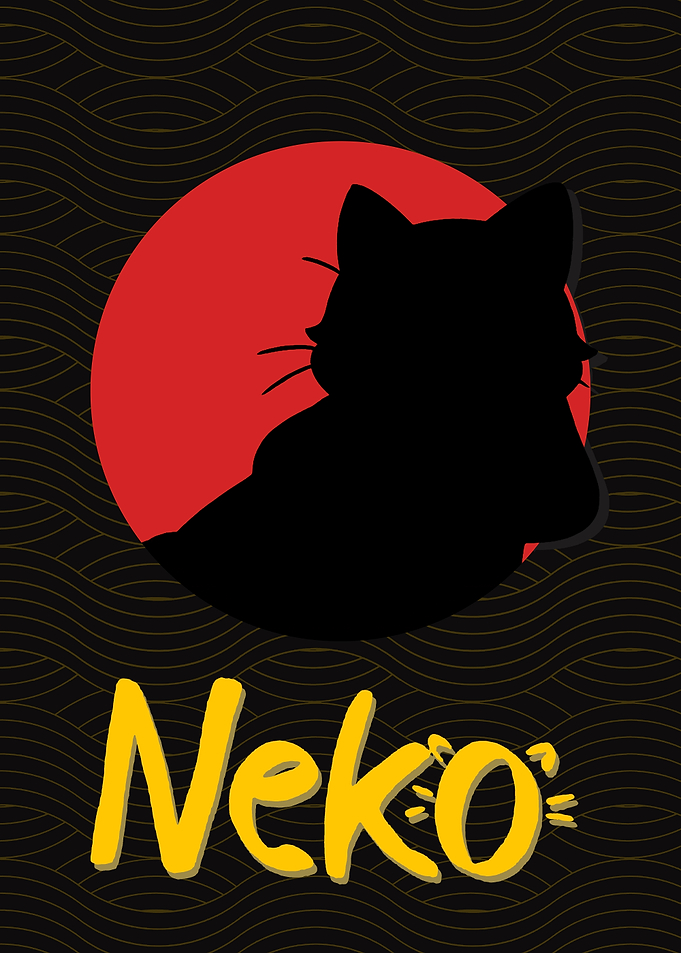 Neko Cat Silhouette with Red Sun