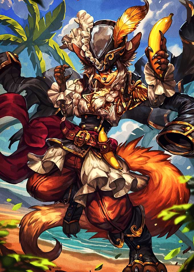Fox Pirate with Banana on Tropical Beach
