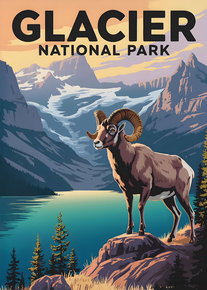 Glacier National Park Ram Illustration