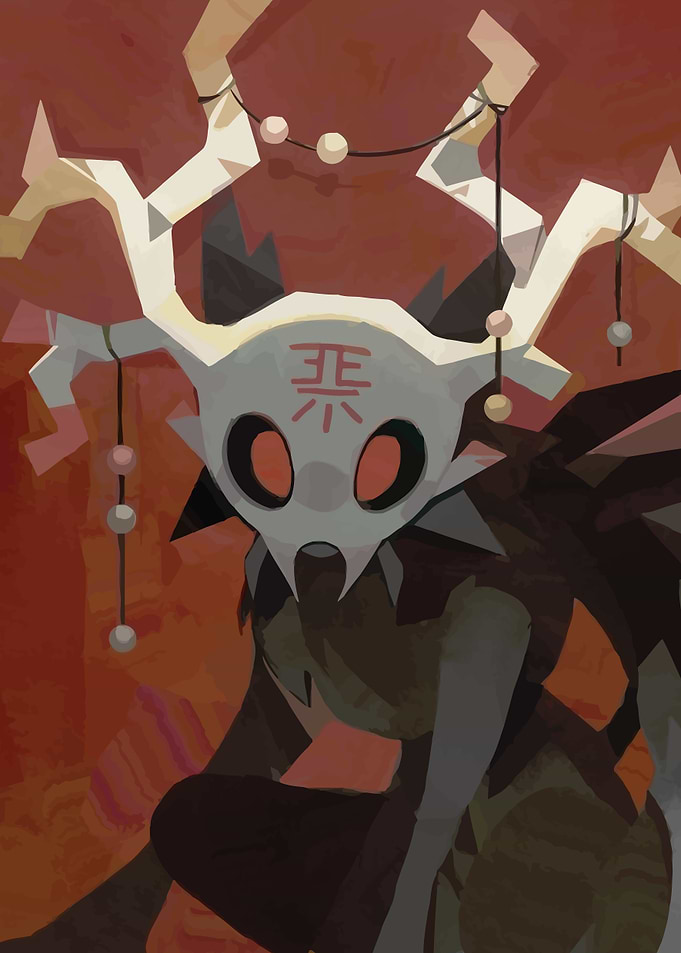 Mystical Masked Figure with Antlers