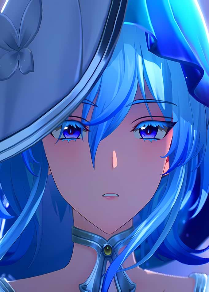 Anime Girl with Blue Hair and Hat