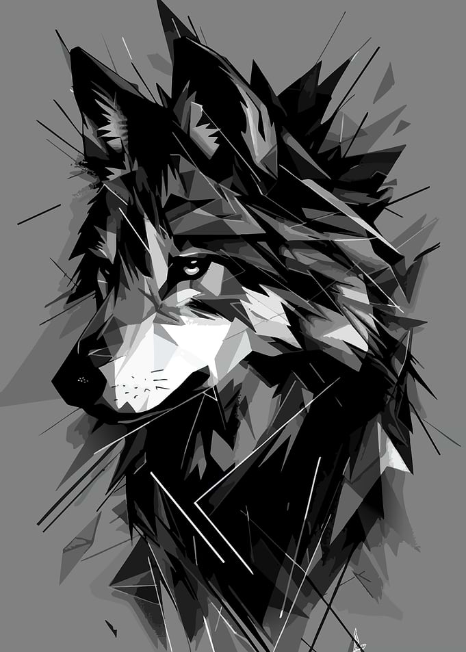 Abstract Wolf Portrait in Black and White