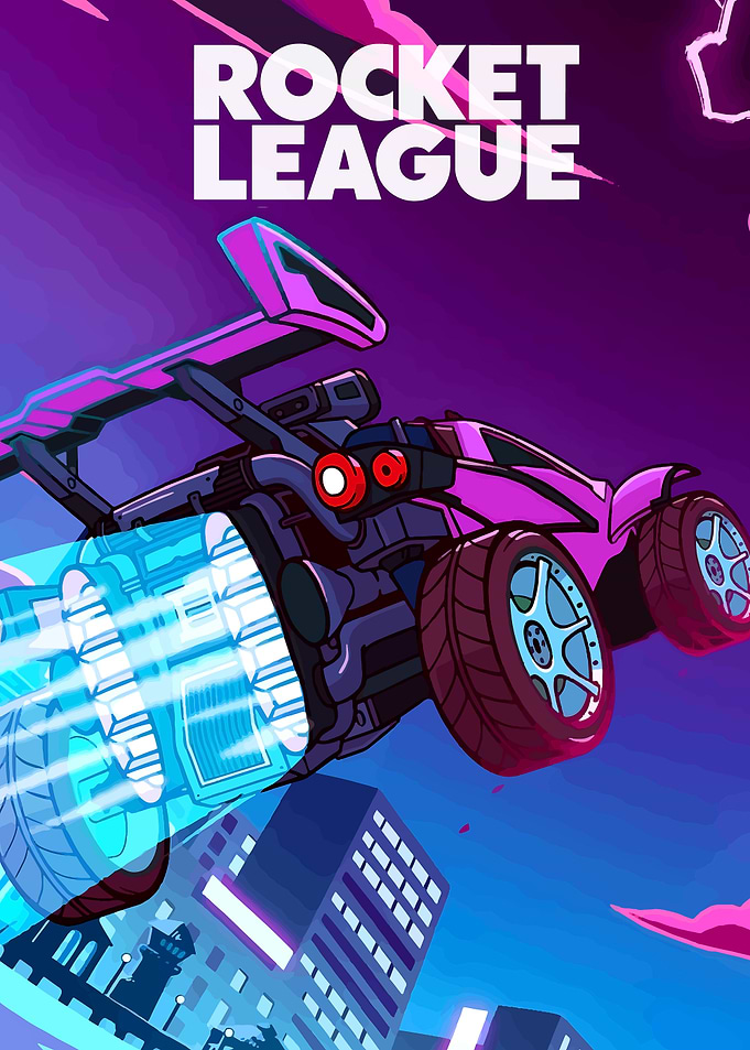 Rocket League Car Flying Over City