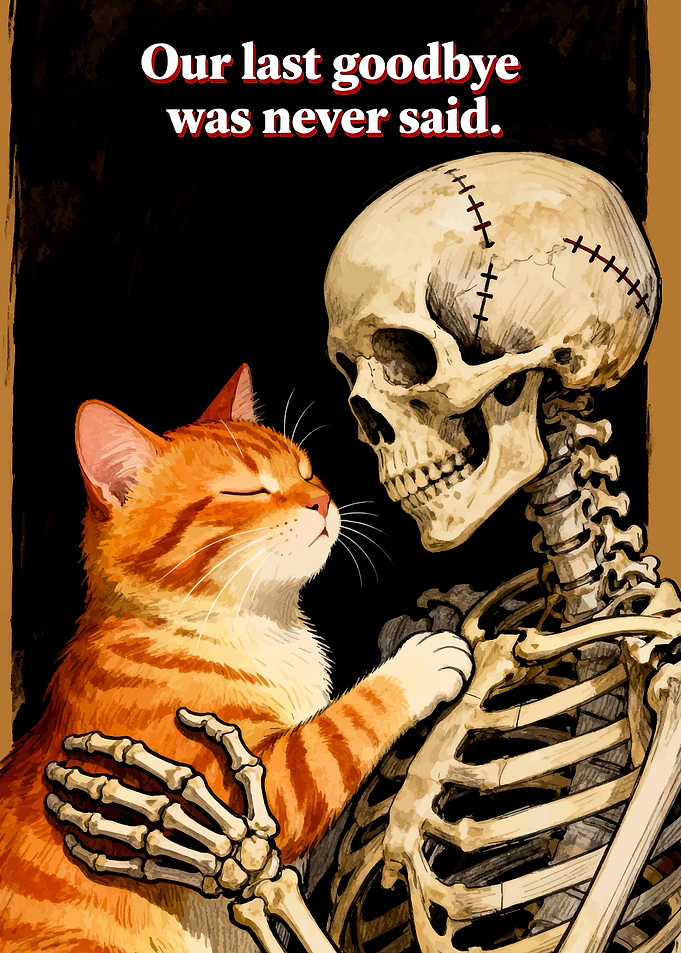 Cat and Skeleton: Unspoken Goodbye