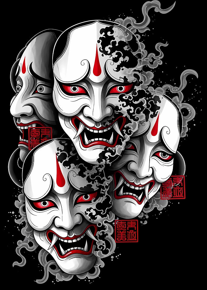 Japanese Masks Digital Art