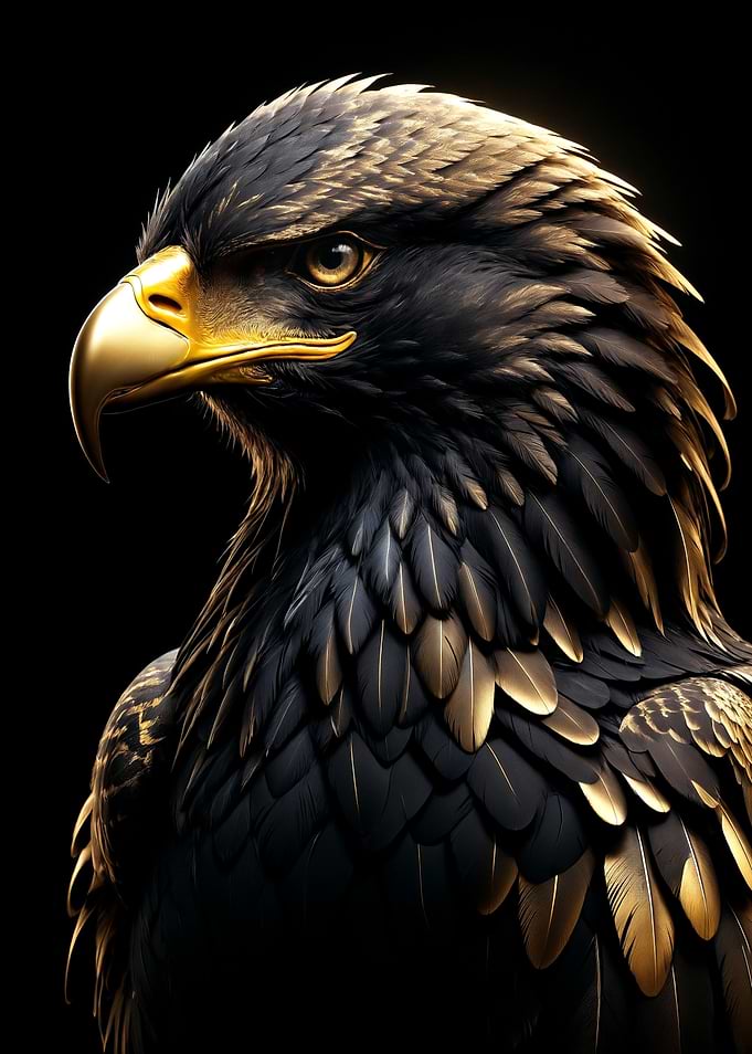 Golden Eagle Portrait on Black Background