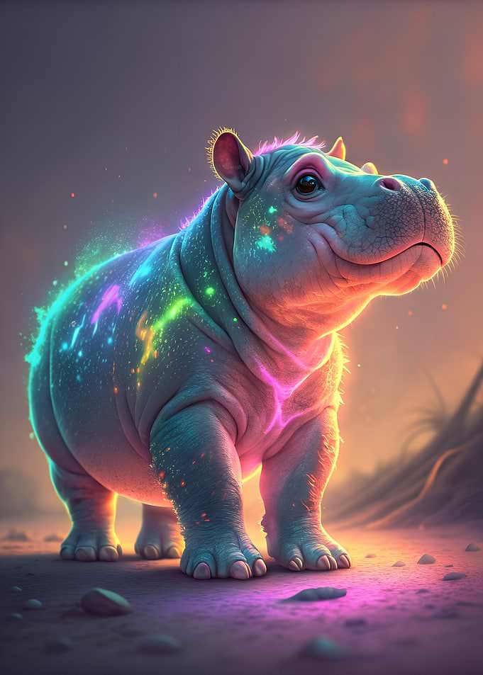 Colorful Baby Hippo Portrait