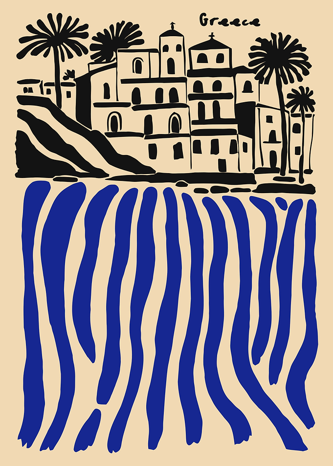Greece Illustration with Blue Water