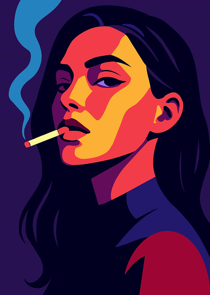 Woman Smoking Cigarette Pop Art Portrait