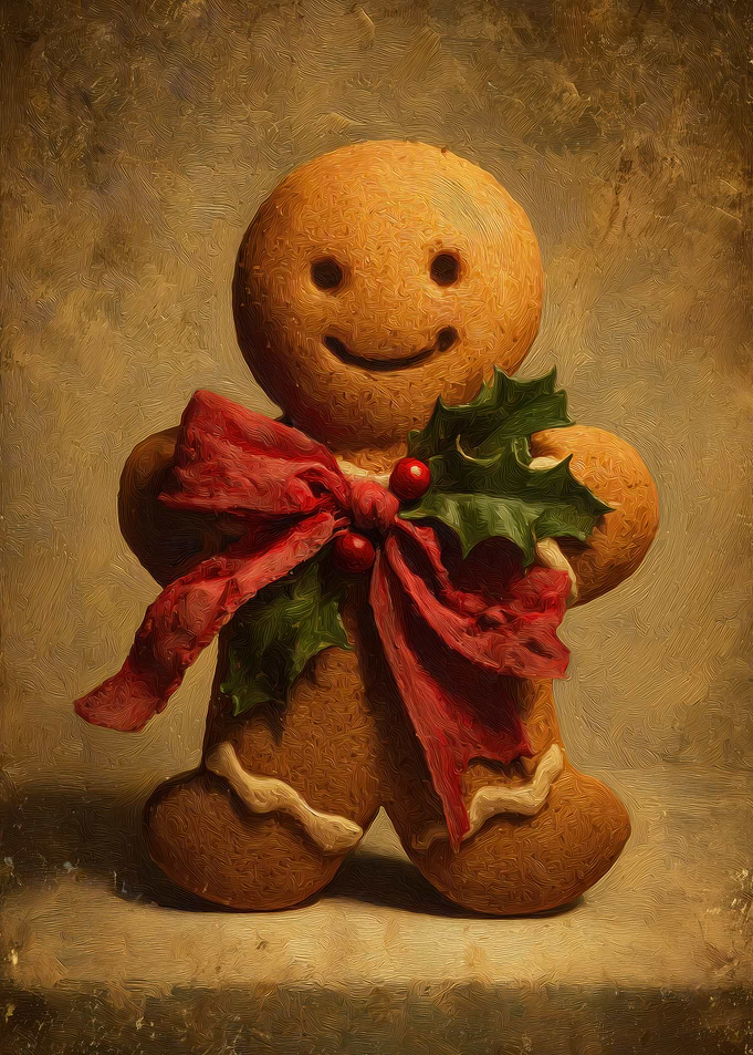 Gingerbread Man with Bow and Holly