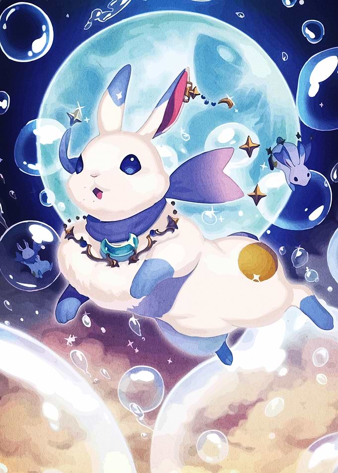 Fantasy Rabbit with Moon and Bubbles