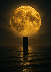 Golden Moon Over Ocean