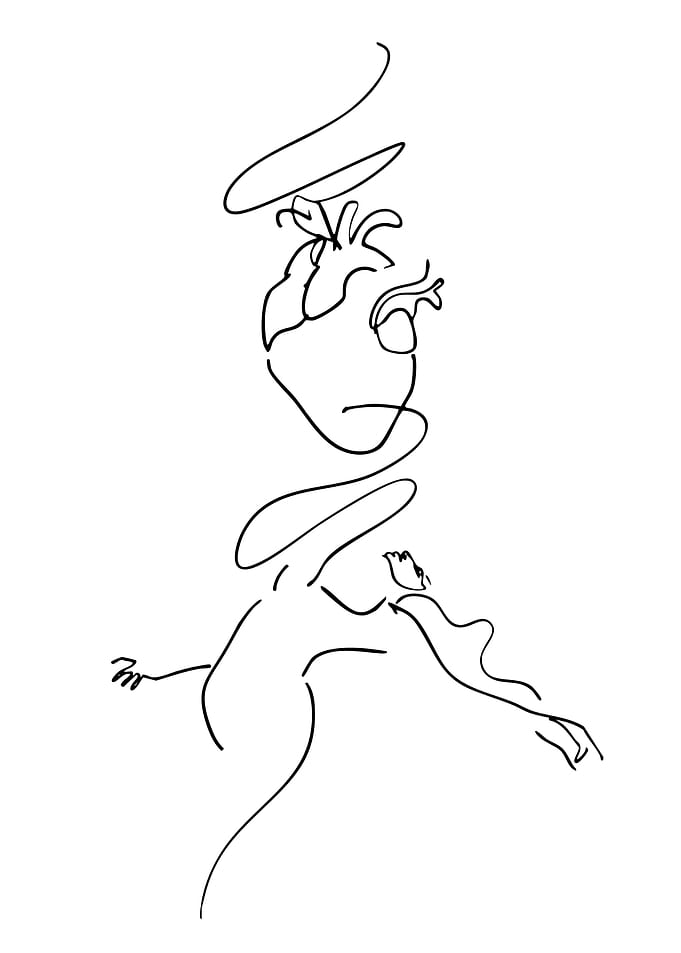 Abstract Heart and Figure Line Art