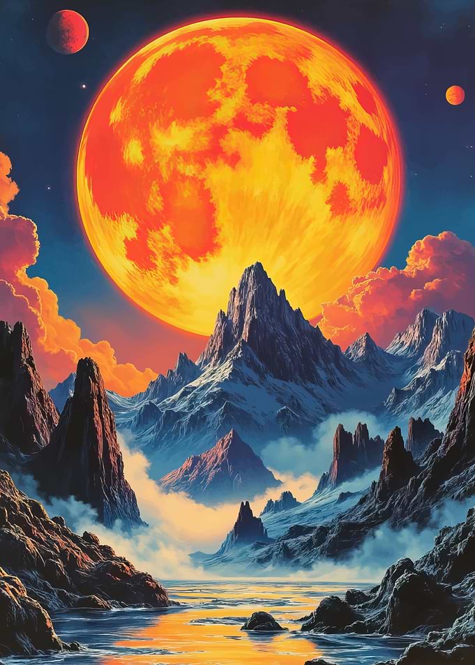 Fantasy Landscape with Red Moon