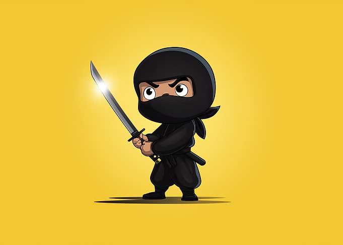 Cartoon Ninja with Sword on Yellow